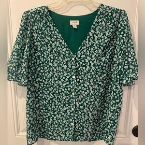 J. Crew Green Floral Button-Up Blouse